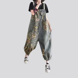 Retro boho fashion baggy women's denim dungaree