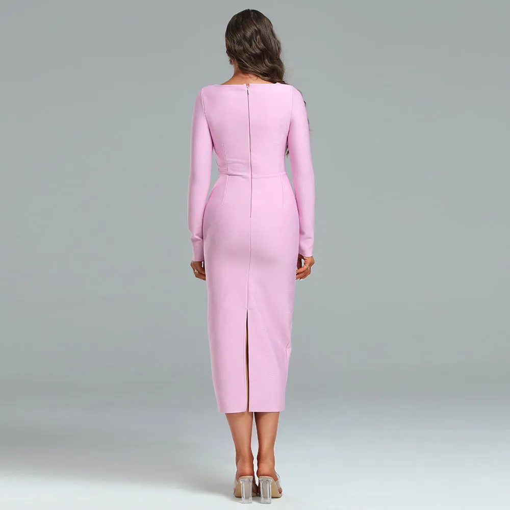 Round Neck Midi Hollow-out Bandage Dress