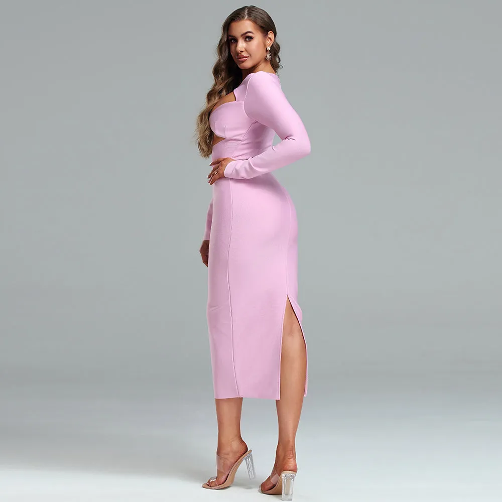Round Neck Midi Hollow-out Bandage Dress