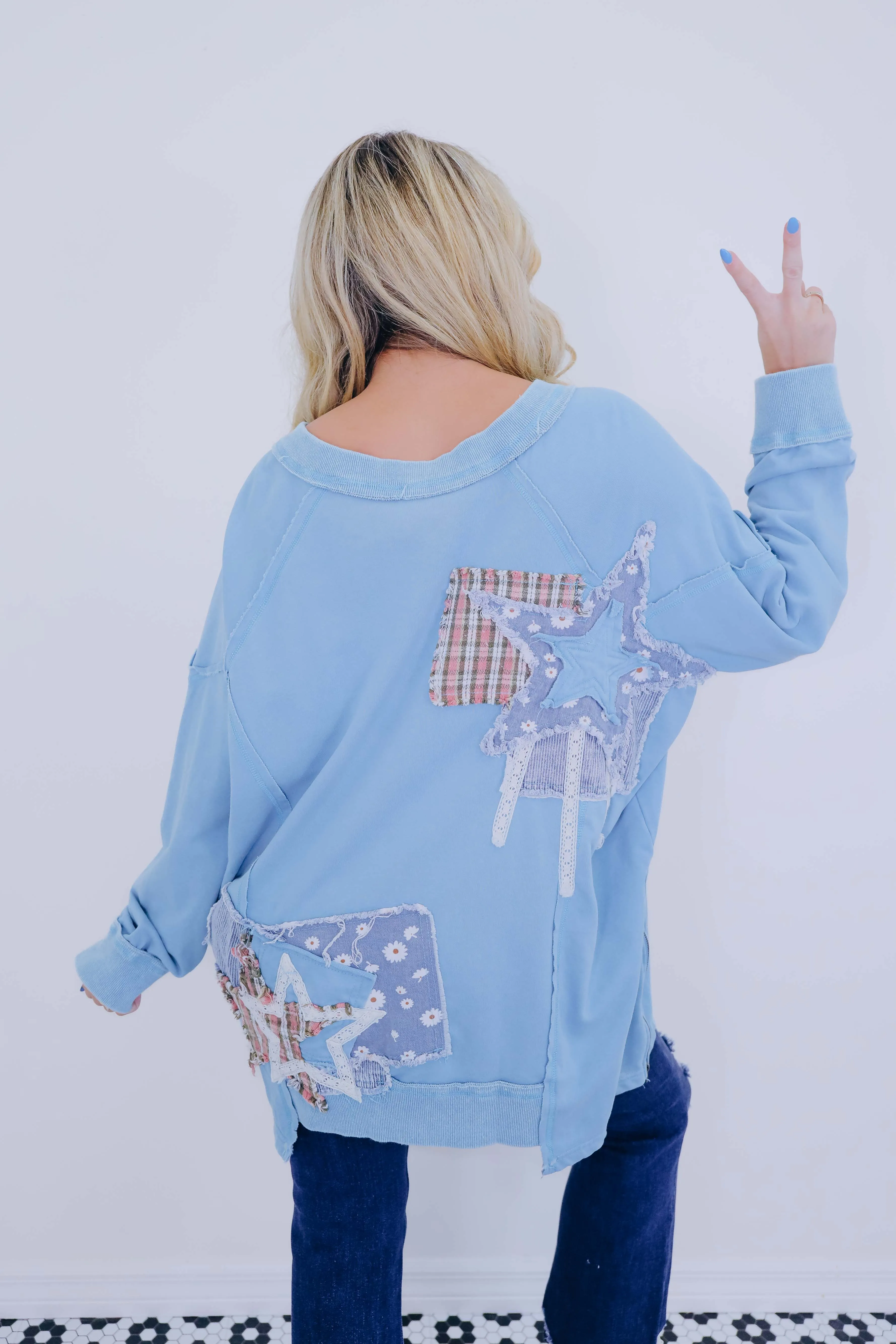 ***Shake It Up Star Patchwork Sweatshirt - 2 Colors SAMPLE