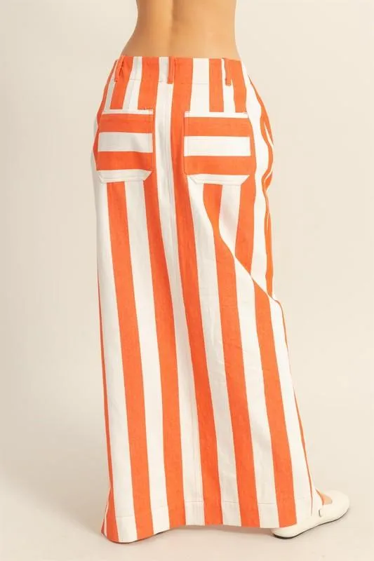Striped Pocket Detail Maxi Skirt