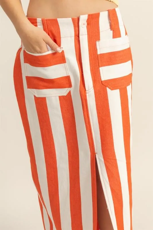 Striped Pocket Detail Maxi Skirt
