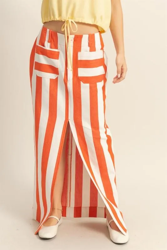 Striped Pocket Detail Maxi Skirt