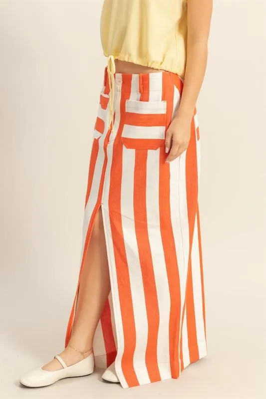 Striped Pocket Detail Maxi Skirt