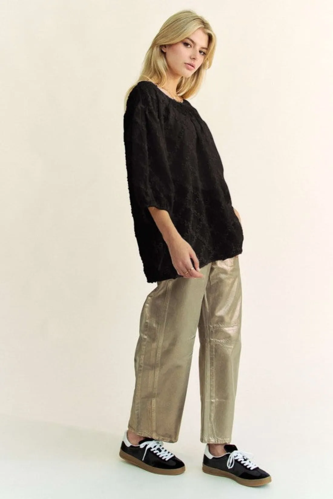 Tied Round Neck Mesh Blouse