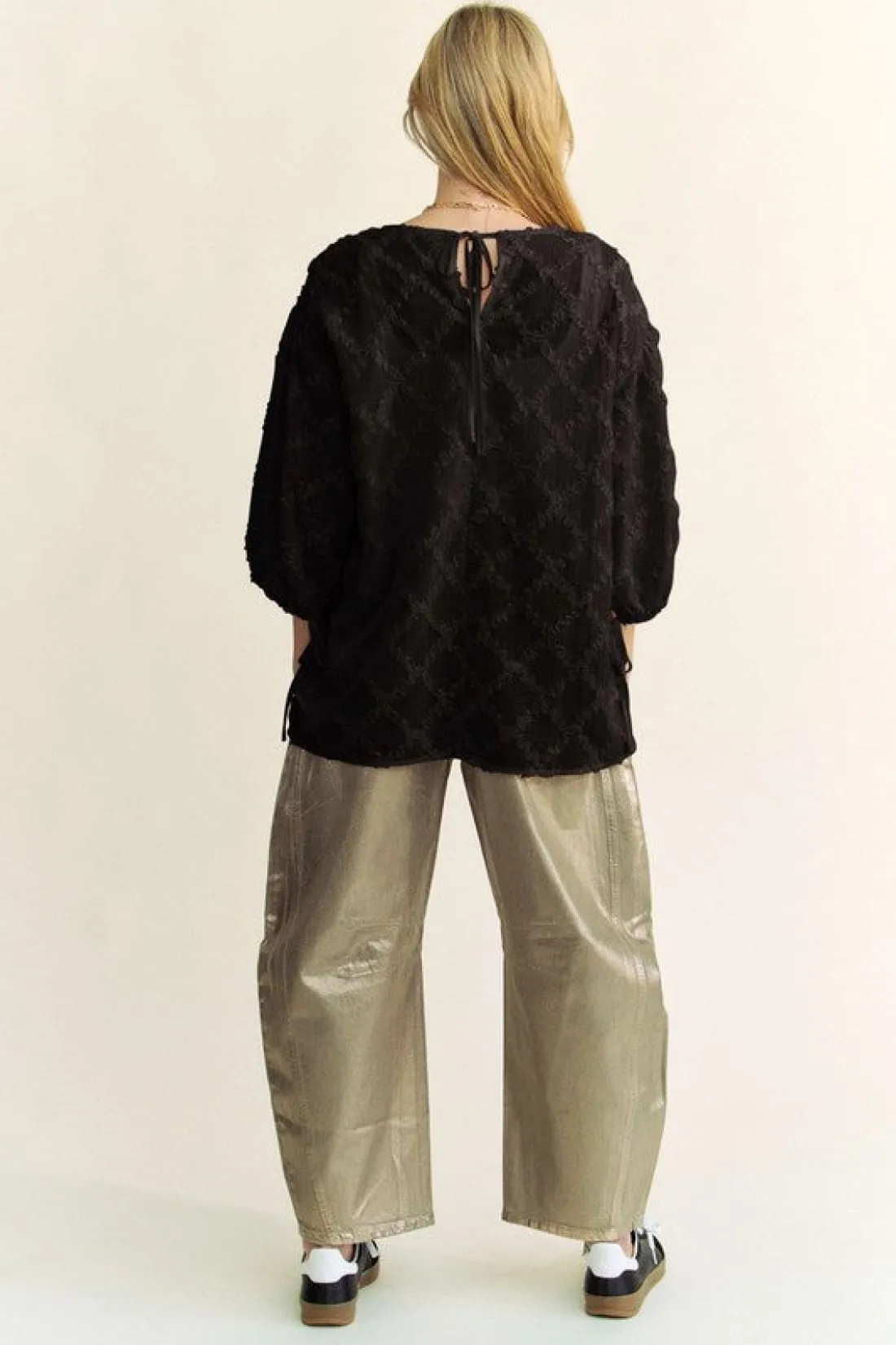 Tied Round Neck Mesh Blouse