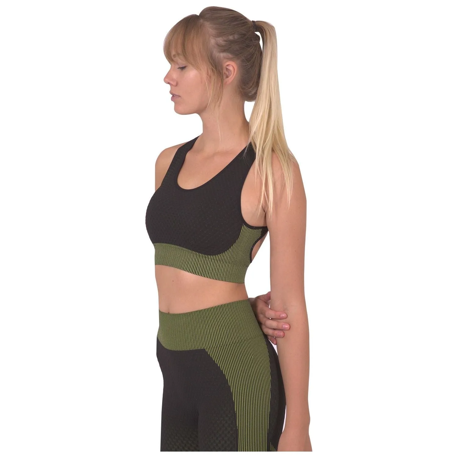 Trois Seamless Sports Bra - Black with Green