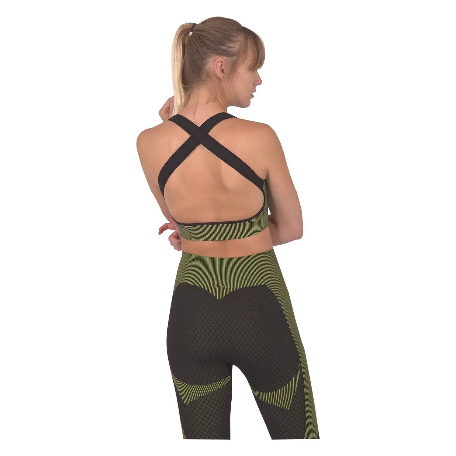 Trois Seamless Sports Bra - Black with Green