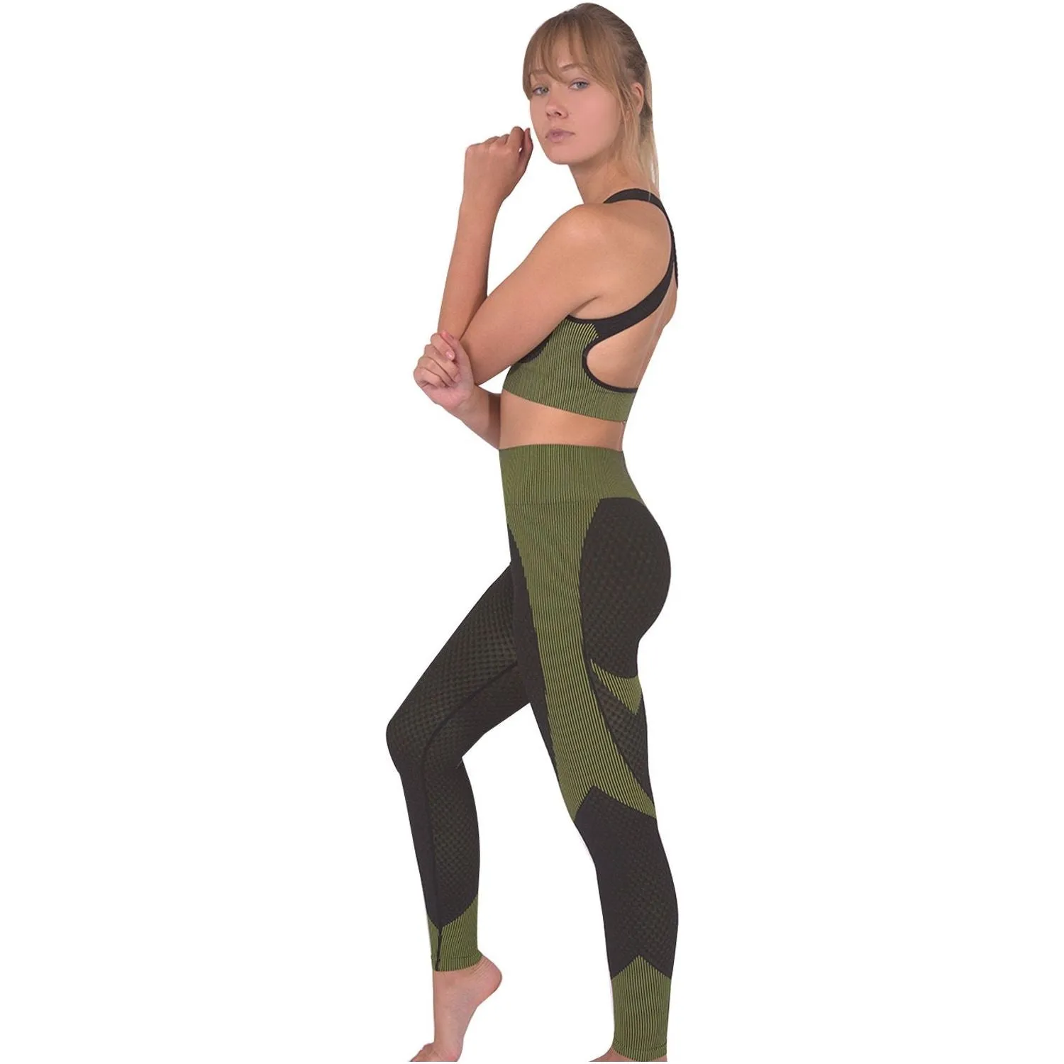 Trois Seamless Sports Bra - Black with Green