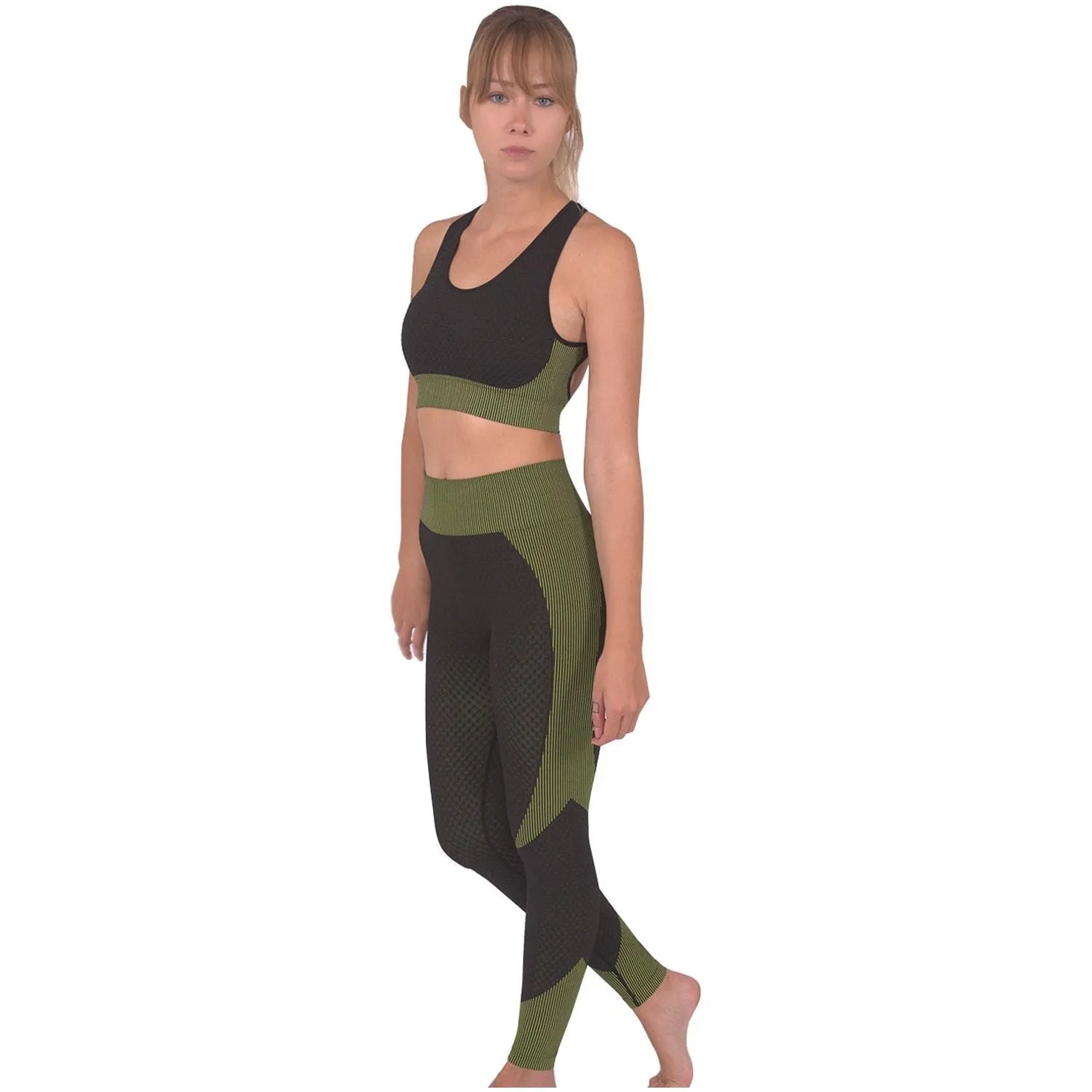 Trois Seamless Sports Bra - Black with Green