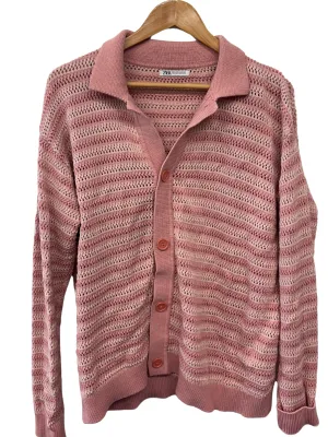 Two Tone Pink Striped Knit Cardigan