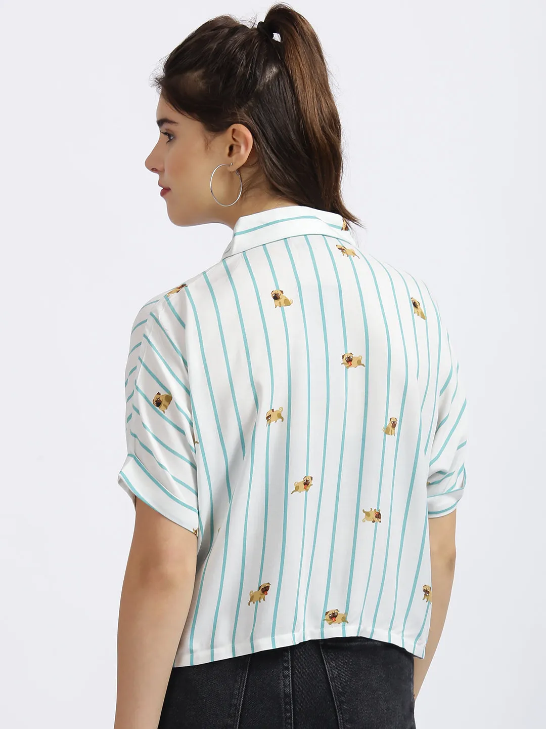 White Striped Cropped Boxy Shirt