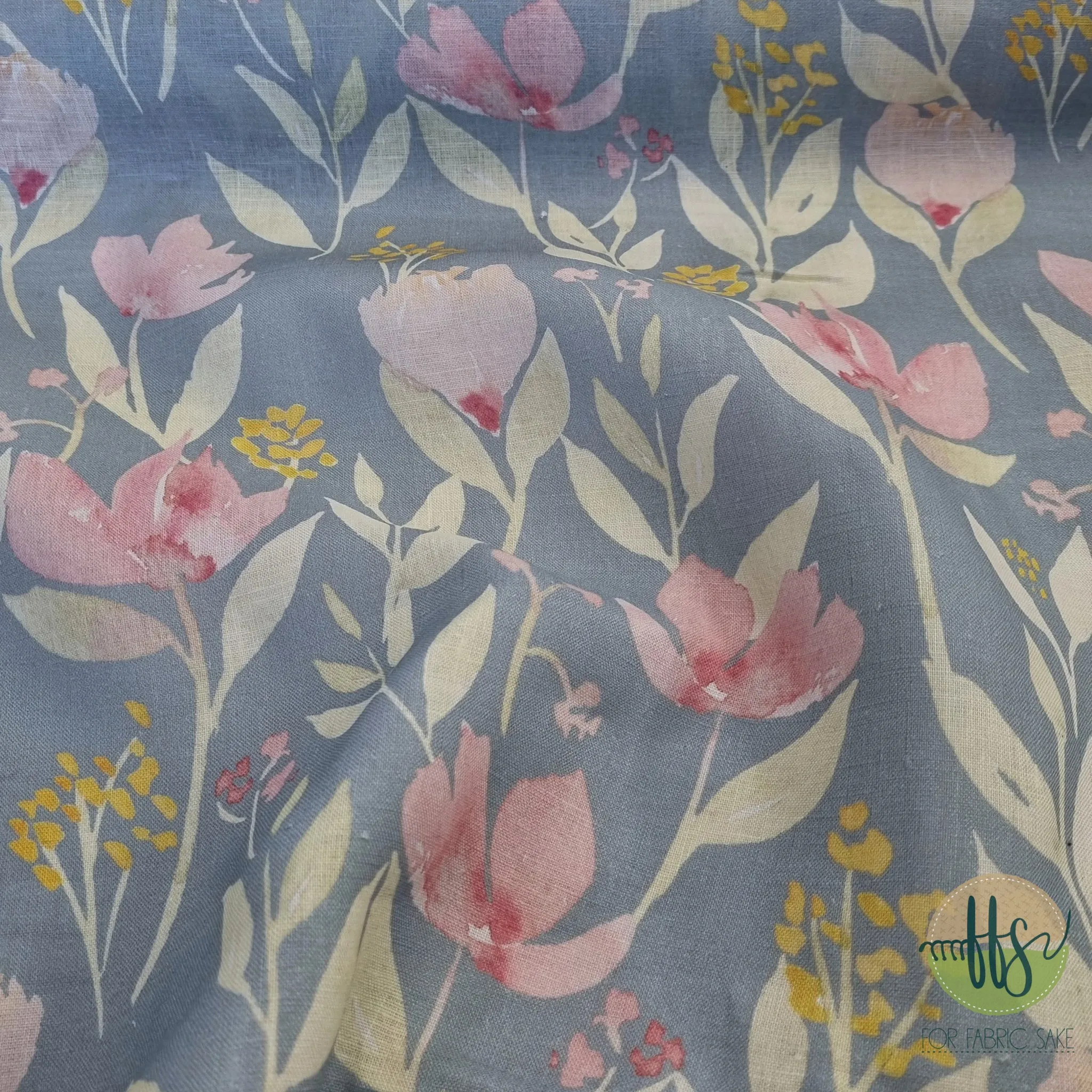Wild Flowers Teal-100% Linen