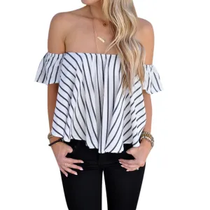 Women off shoulder top Stripe Casual Shirt Tops fashion women's t-shirts