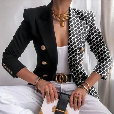 women's casual fashion printing printing patchwork double breasted blazer blazer