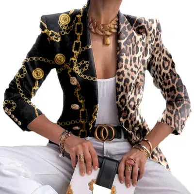 women's casual fashion printing printing patchwork double breasted blazer blazer