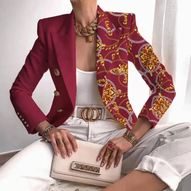 women's casual fashion printing printing patchwork double breasted blazer blazer