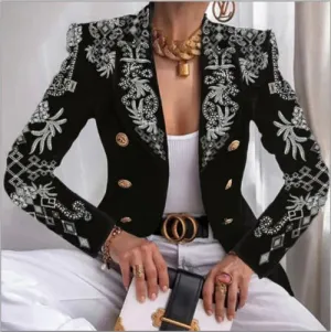 women's casual fashion printing printing patchwork double breasted blazer blazer