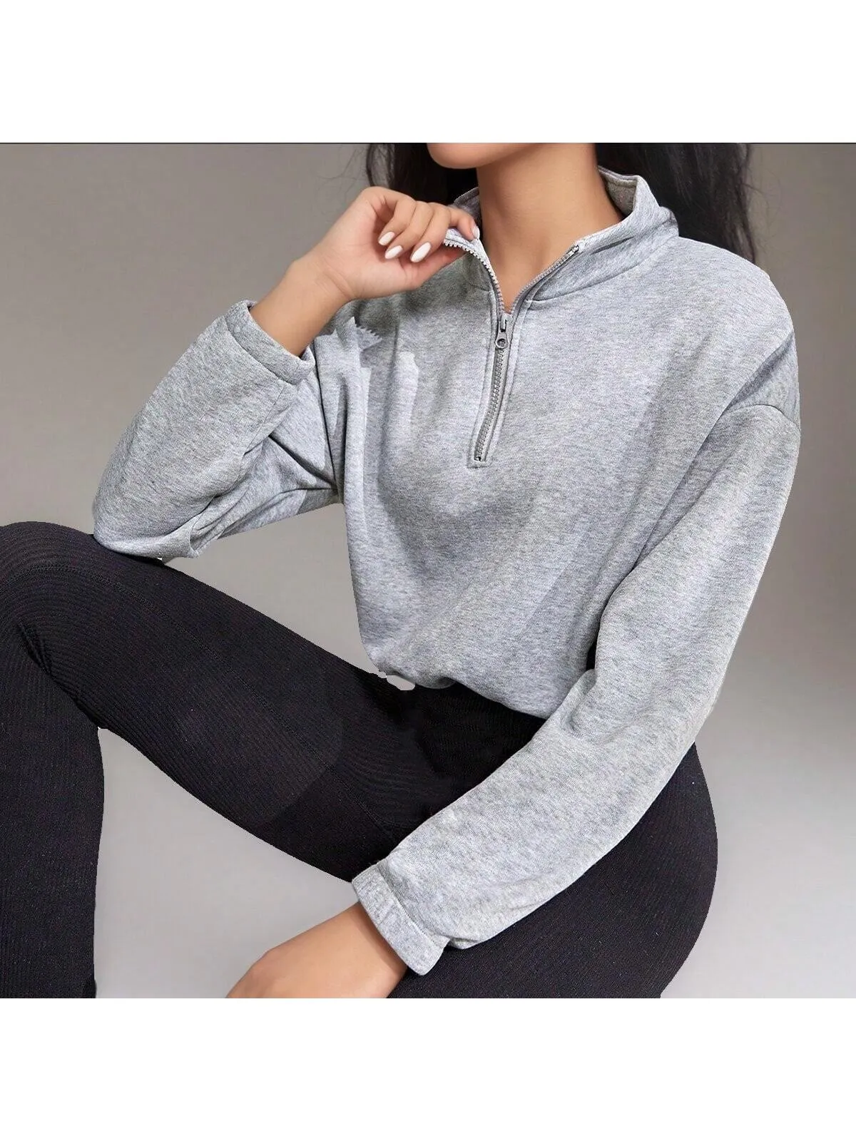 Women's Casual Fleece Lined Sweatshirt, Outdoor Exercise Loose Cropped High Neck Long Sleeve Top