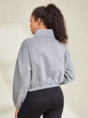 Women's Casual Fleece Lined Sweatshirt, Outdoor Exercise Loose Cropped High Neck Long Sleeve Top