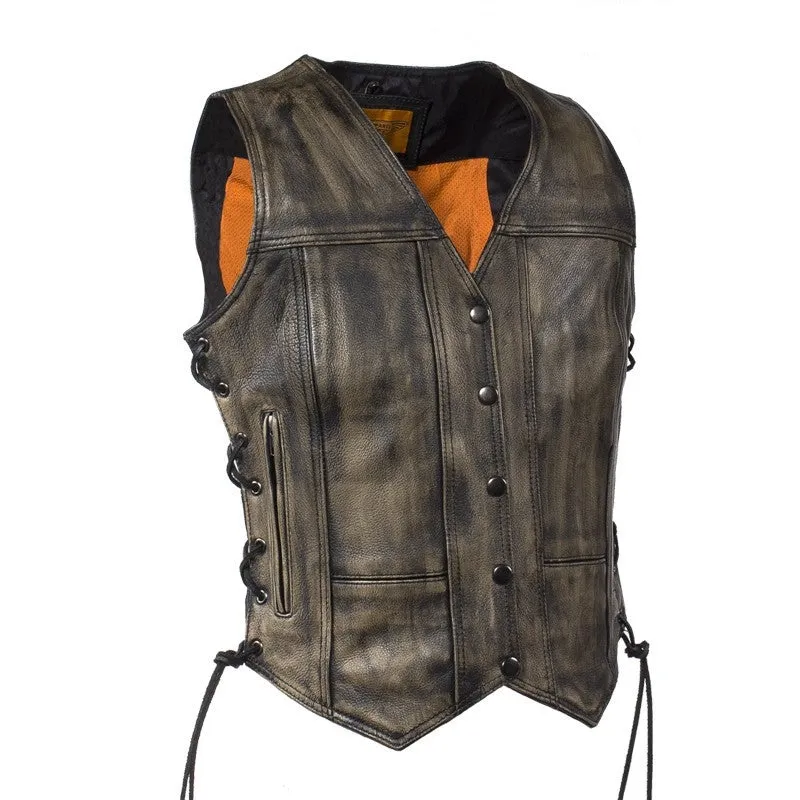 Womens Distressed Brown Naked Premium Cowhide Leather Vest