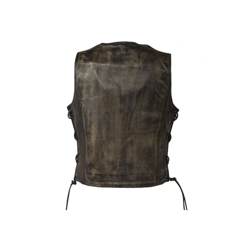 Womens Distressed Brown Naked Premium Cowhide Leather Vest