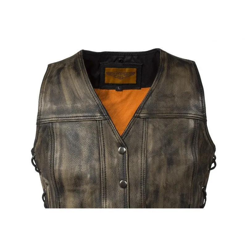 Womens Distressed Brown Naked Premium Cowhide Leather Vest