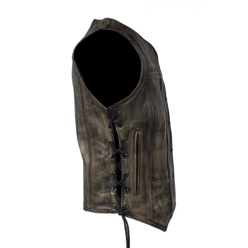 Womens Distressed Brown Naked Premium Cowhide Leather Vest