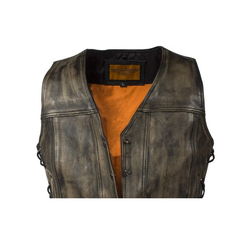 Womens Distressed Brown Naked Premium Cowhide Leather Vest