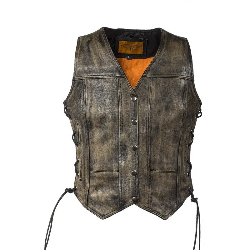 Womens Distressed Brown Naked Premium Cowhide Leather Vest