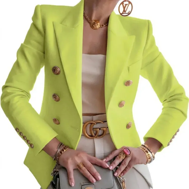 women's fashion streetwear solid color patchwork double breasted coat blazer