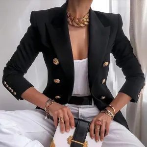 women's fashion streetwear solid color patchwork double breasted coat blazer
