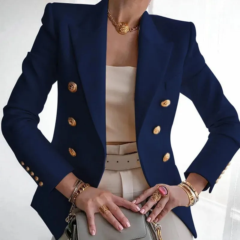 women's fashion streetwear solid color patchwork double breasted coat blazer