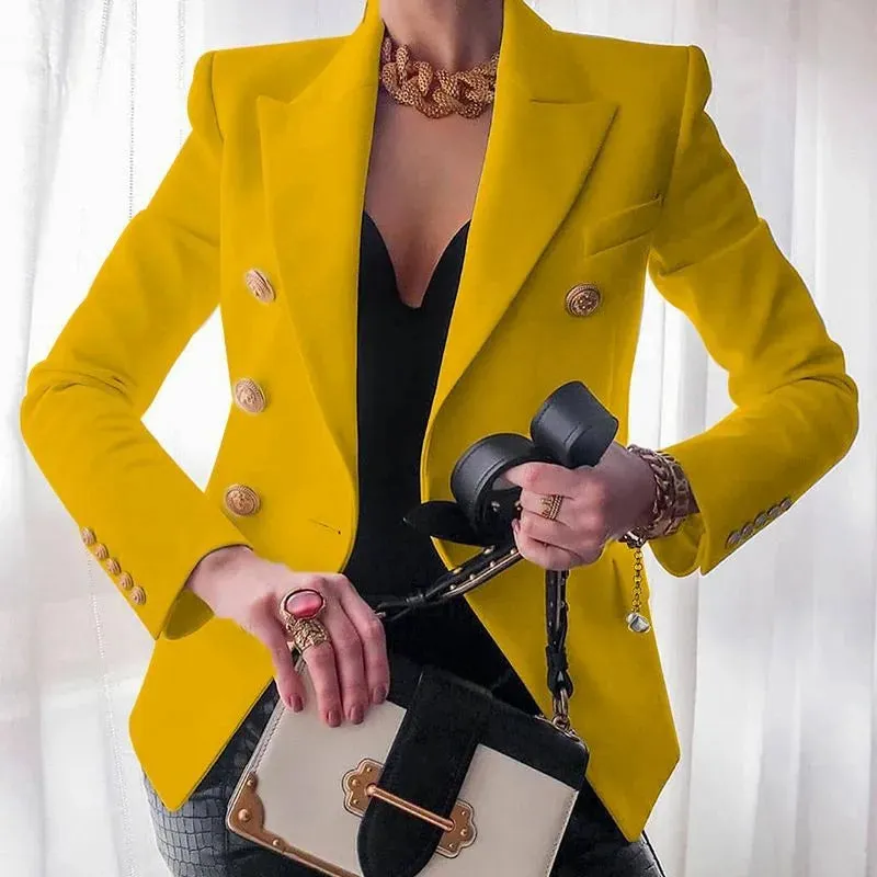 women's fashion streetwear solid color patchwork double breasted coat blazer