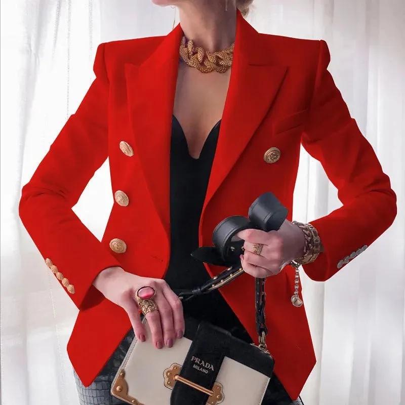 women's fashion streetwear solid color patchwork double breasted coat blazer