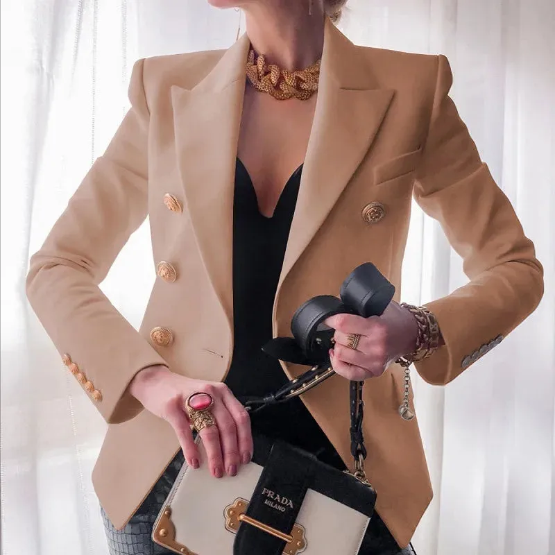 women's fashion streetwear solid color patchwork double breasted coat blazer