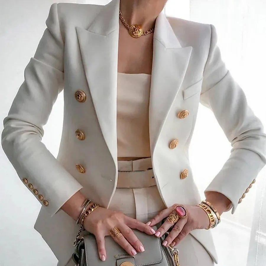 women's fashion streetwear solid color patchwork double breasted coat blazer