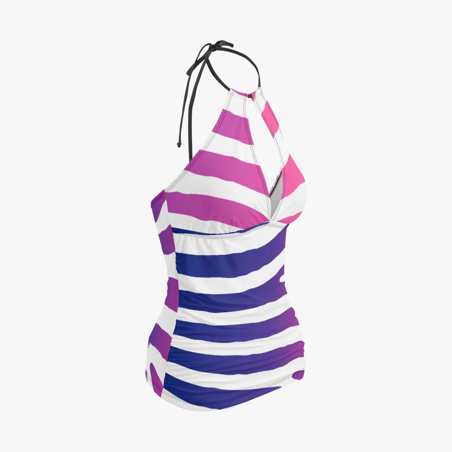 Women's Multicolored Color Gradient Tiger Print Halter Top Two-Piece Tankini Swimsuit