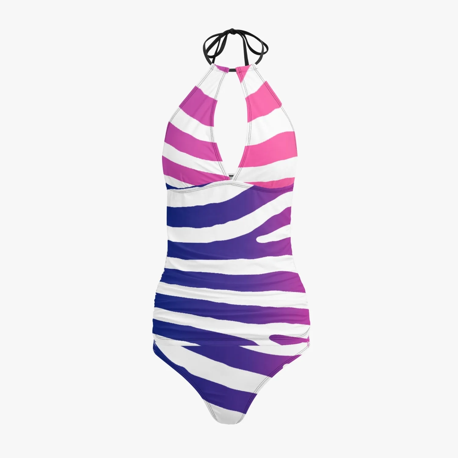 Women's Multicolored Color Gradient Tiger Print Halter Top Two-Piece Tankini Swimsuit