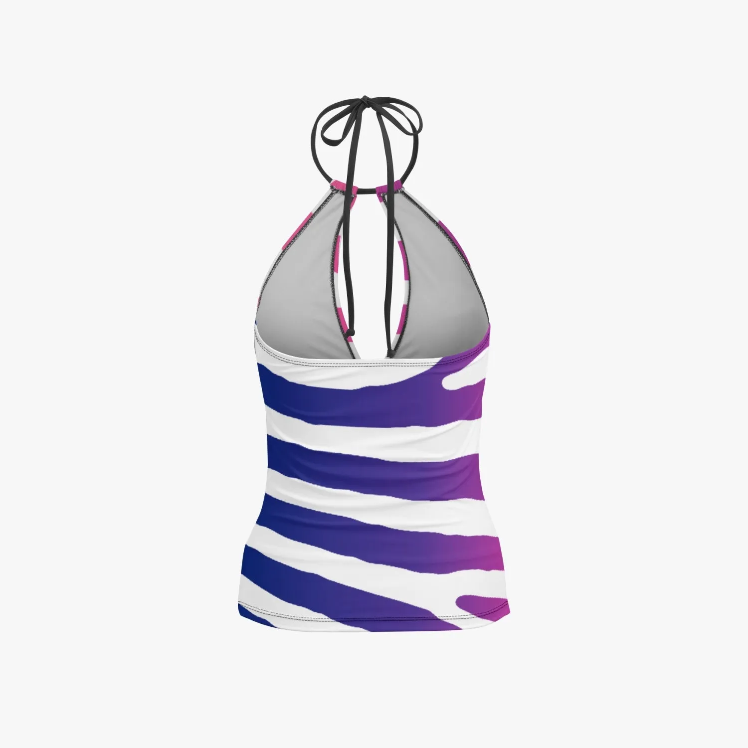 Women's Multicolored Color Gradient Tiger Print Halter Top Two-Piece Tankini Swimsuit