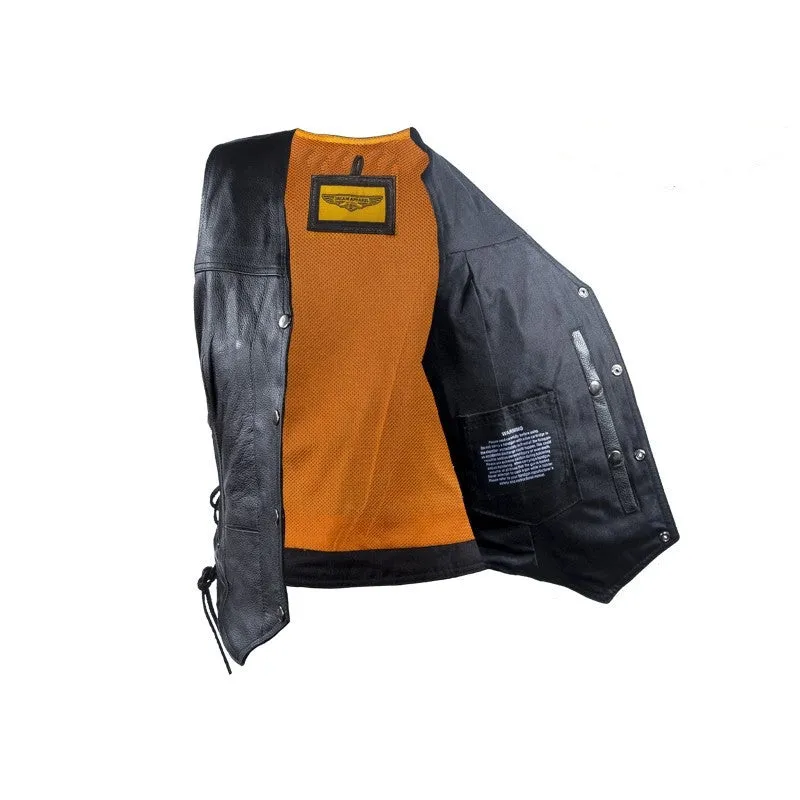 Women's Premium Leather Motorcycle Vest With 7 Pockets Laces And Gun Pockets