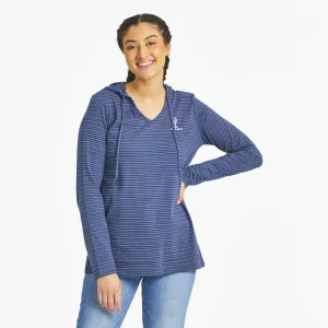 Women's Wine Glass L/S Striped Crusher-LITE Hooded Tee - 122330
