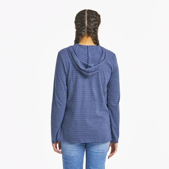 Women's Wine Glass L/S Striped Crusher-LITE Hooded Tee - 122330
