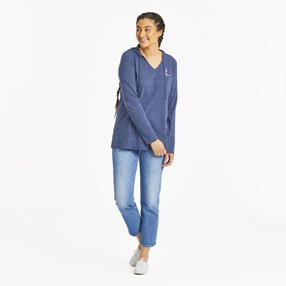 Women's Wine Glass L/S Striped Crusher-LITE Hooded Tee - 122330